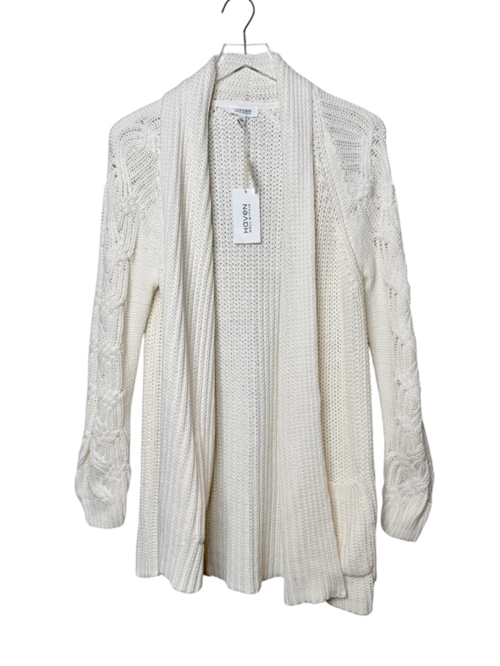 NWT Haven Cream Cable Knit Open Front Slouchy Cardigan Sweater Sz S
